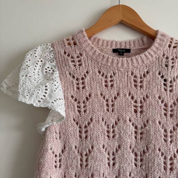 Rails | Baby Pink Everly Flutter Lace Sleeve Pointelle Sweater ~ Medium - Picture 8 of 11